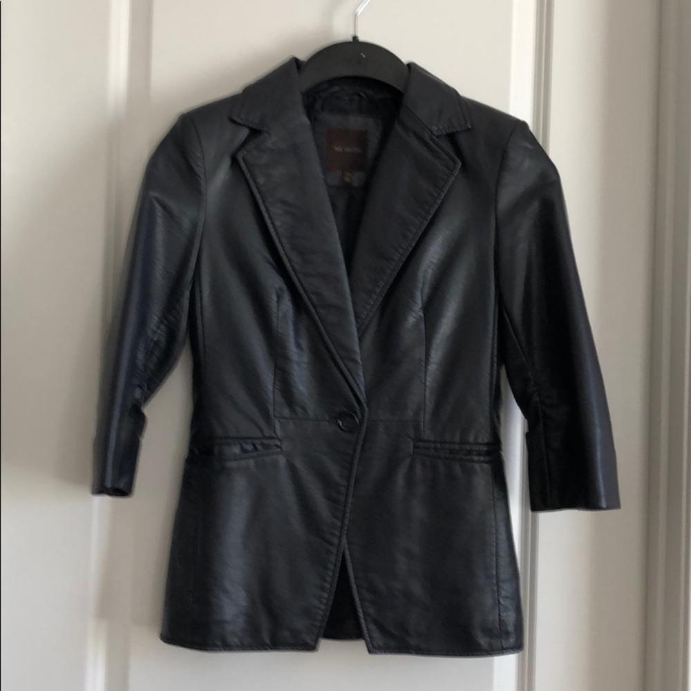 Navy blue leather blazer